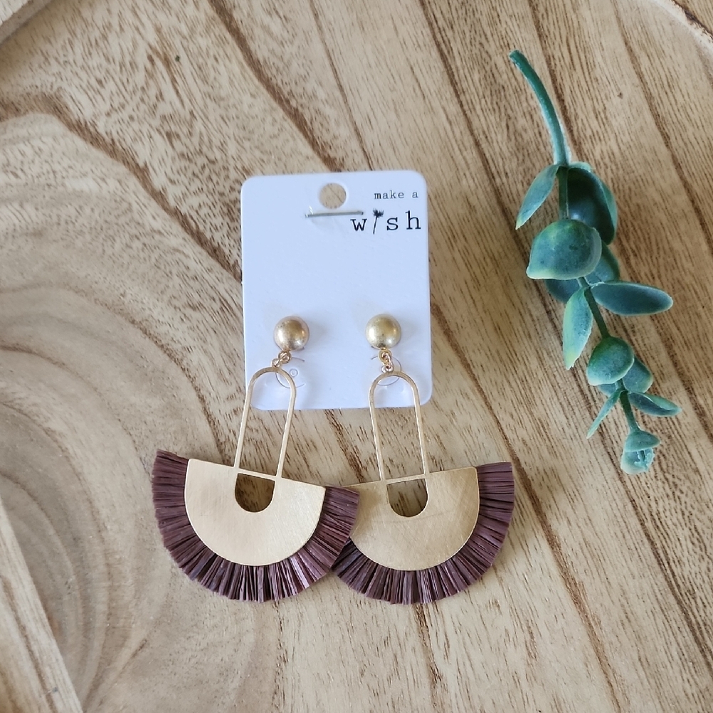 Gold and Brown Fringe Earrings